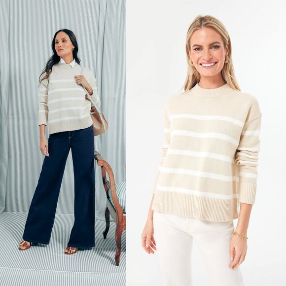 Tuckernuck Sweaters - Tuckernuck Sandstone Striped Lachlan Sweater Size Medium Beige/White